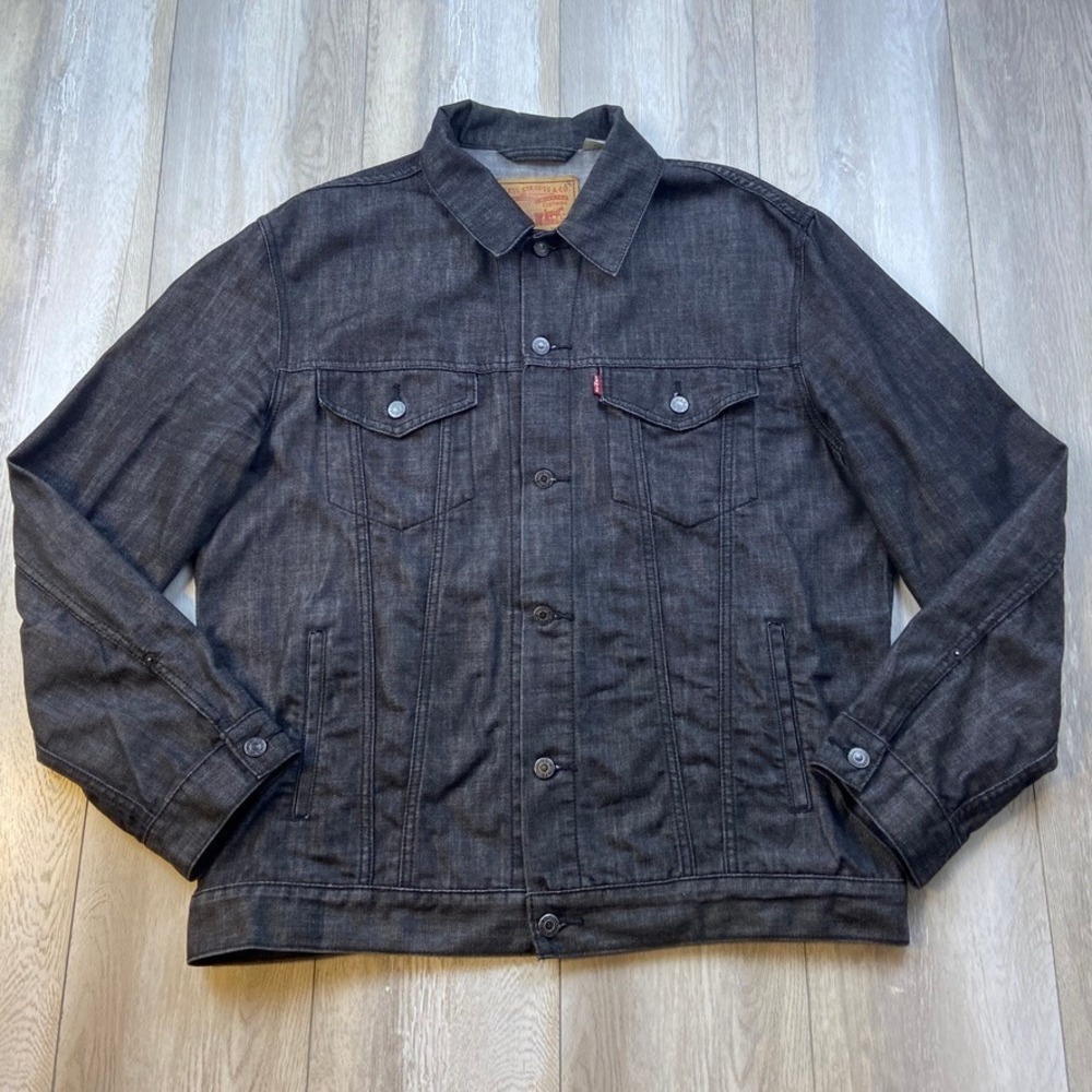 Levis Denim Trucker Jacket Mens 2XL Black Goth Punk Stretch Western Type 3